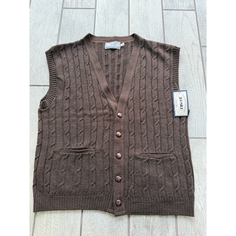 Vtg Jersild Cable Knit Sweater Vest Men XL Brown Wool Blend Button V-Neck USA